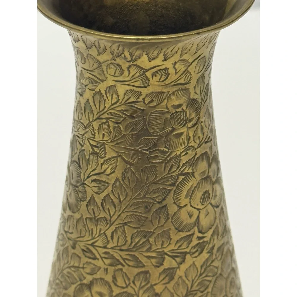 Vintage mini etched Brass Vase Small Bud Holder 6